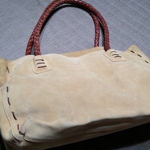 NWT Tan suede bag with brown leather braided handles. Never used!! Beautiful!